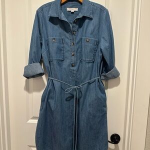 LOFT Blue Denim Shirt Dress